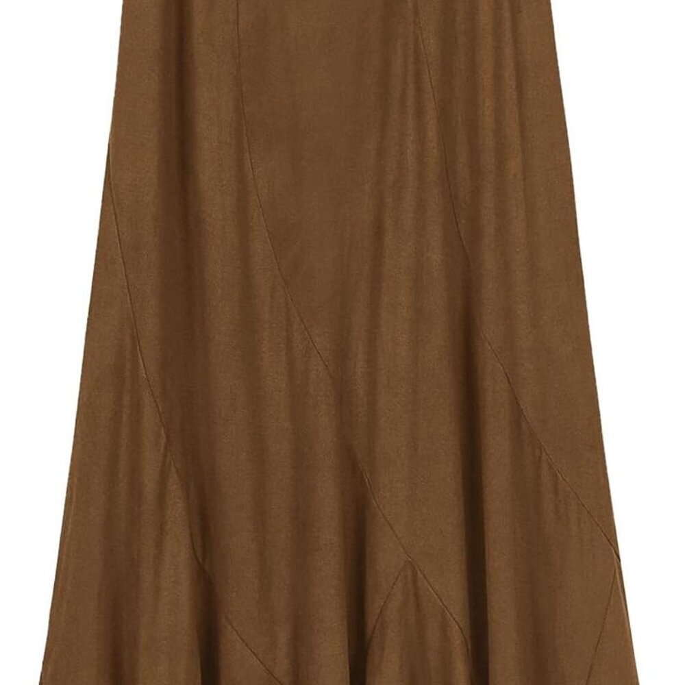 Women's Faux Suede Elastic Waist Midi Long Skirt A Line Women Flowy Fall Winter